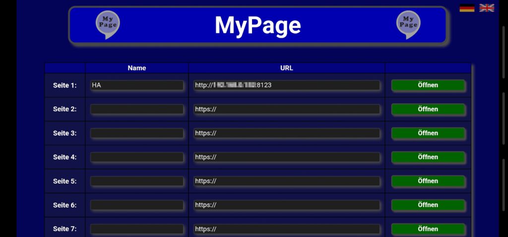MyPage Config Seite